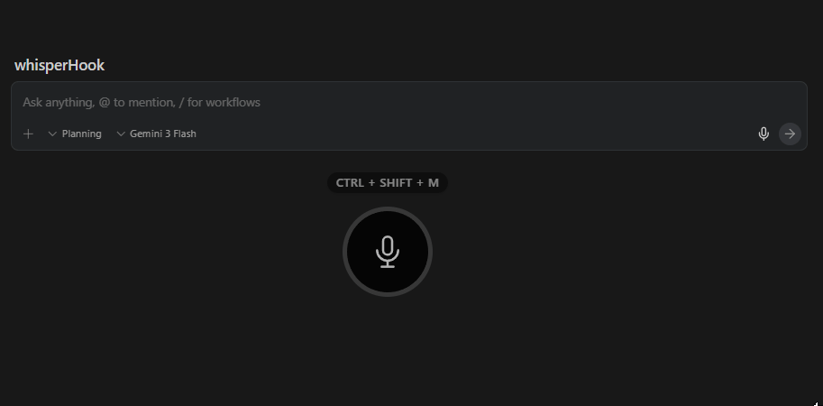 WhisperHook Demo showing fast local transcription into a text editor