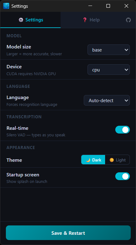 WhisperHook floating transcription indicator showing identified speech